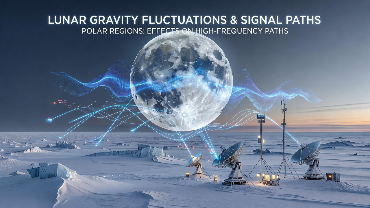 Lunar Gravity Fluctuations and Their Effects on High-Frequency Signal Paths in Polar Regions